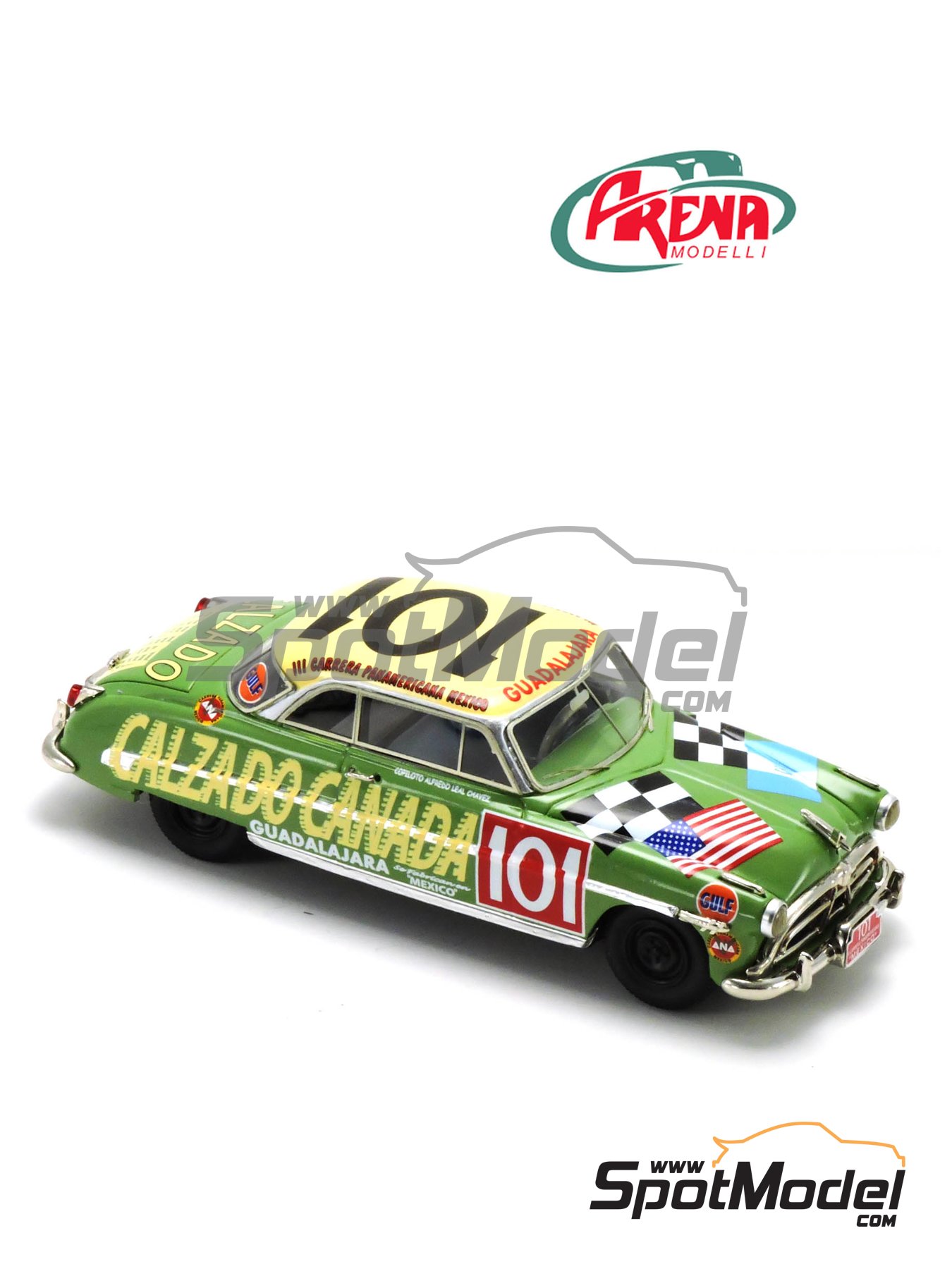 Arena Modelli ARE999 Car scale model kit 1 43 scale Hudson Hornet sponsored by Calzado Canada 101 Salvador Lopez Chavez MX Carrera Panamericana 1952 ref. ARE999 SpotModel